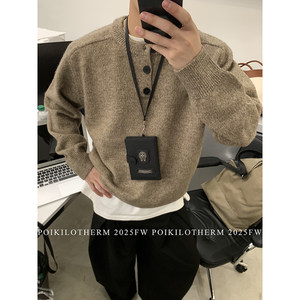
PLTH* old money style Henry collar sweater for men, loose, lazy, high-end, casual commuting pullover bottoming sweater