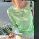 Green mask long-sleeved T-shirt for women in spring and summer new loose base shirt slimming sunscreen blouse round neck ice silk top