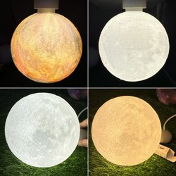 Led Moon Light Bulb 3D Printed Moon Planet E27 Screw Base Energy-Saving Flicker-Free Spherical Three-Color Dimming Light Bulb