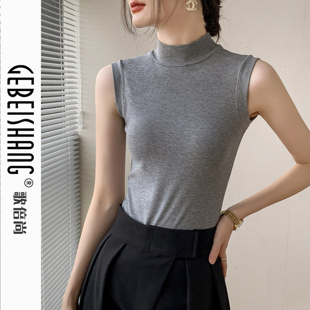 Half turtleneck sleeveless vest for women 2025 early autumn new solid color slim fit inner top with matching shirt