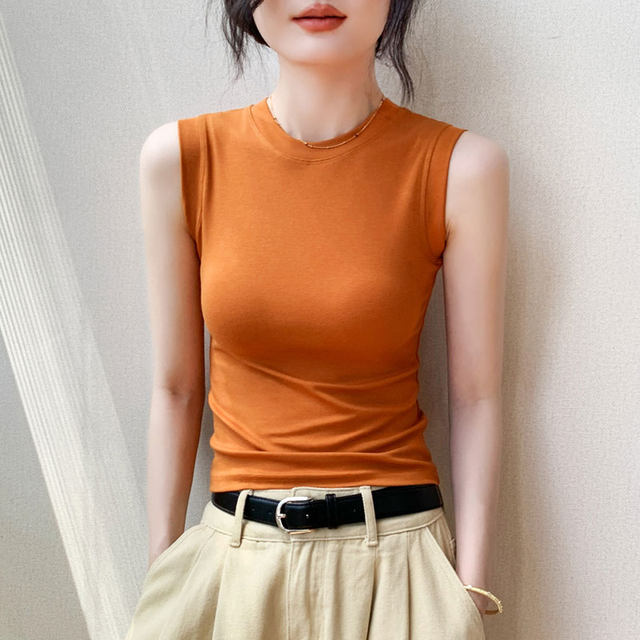 Solid color round neck vest for women 2025 autumn wear new slim fit inner bottom shirt cover sleeveless top for women