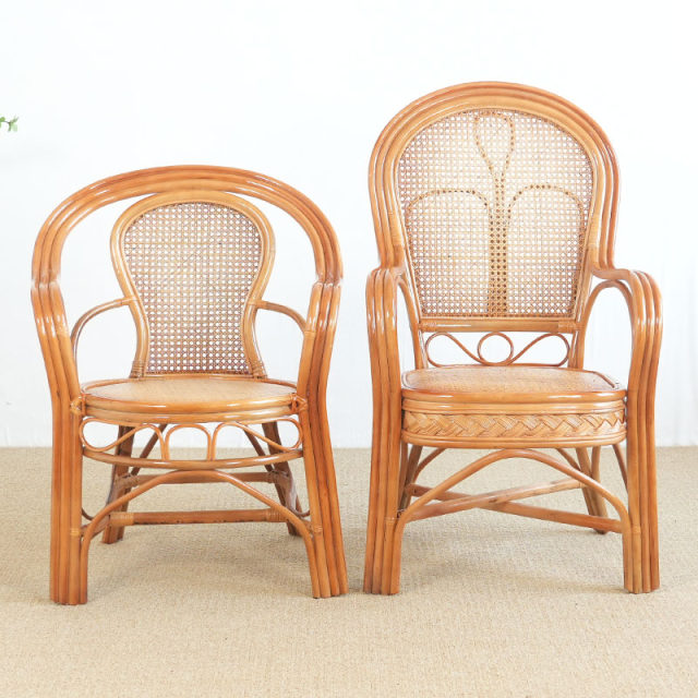 Brown rope real rattan woven chair elderly back seat single rattan ...