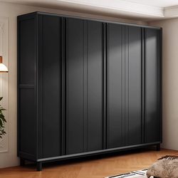 2025 New Style Wardrobe French Retro Black Solid Wood Wardrobe Home Bedroom Sliding Door Storage Wardrobe Cloakroom