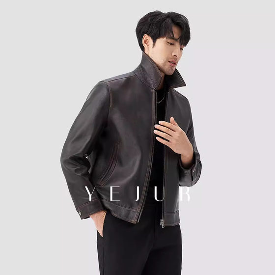 
This year's popular special goatskin jacket new genuine leather goat leather jacket autumn American sheepskin wallet lapel