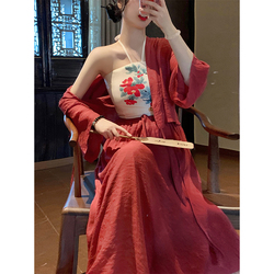 Lujin Heavyweight Series "camellia Poems" Cheongsam Dress Břišní Oblek