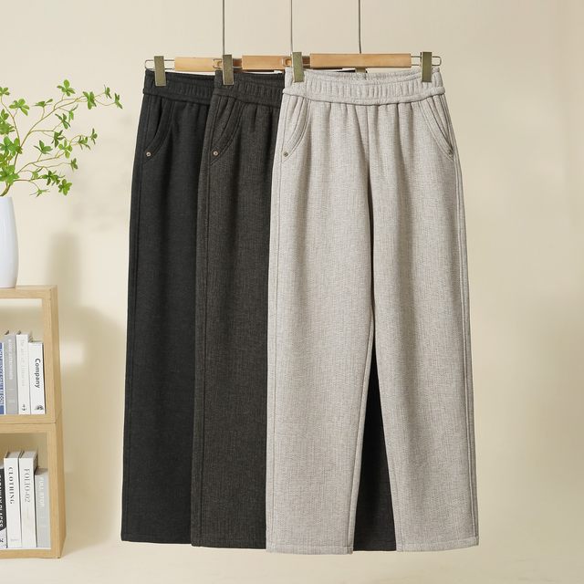 Middle-aged and elderly pants for women in autumn clothes, spring and autumn plus velvet thickened casual pants, mother-in-law, grandma, straight pants, mother warm trousers
