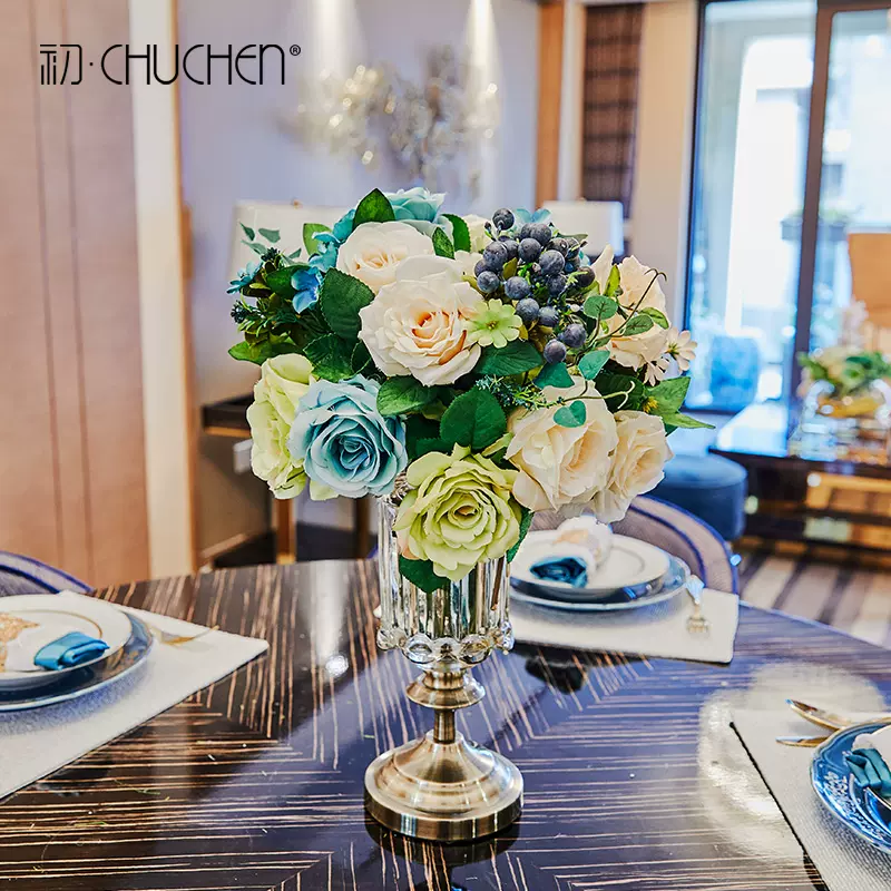 创意欧式客厅餐桌插花束透明玻璃花瓶干花花艺美式家居装饰品摆件