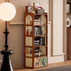 French-Style Retro Bookshelf Integrated Wall-Mounted Floor-Standing Storage Rack Living Room Bookcase Student Home Book and Toy Storage Cabinet