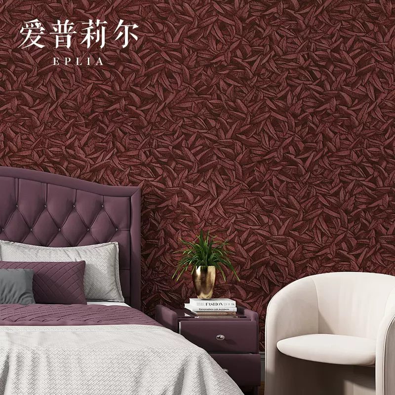 3d立體葉子樹葉金色紅色壁紙北歐簡約客廳臥室壁紙加厚高級感 Taobao