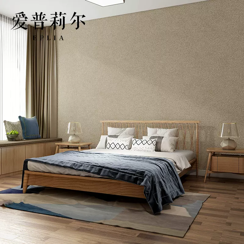 新中式純色素色不織布咖啡色布紋亞麻壁紙日式客廳臥室壁紙紅色 Taobao