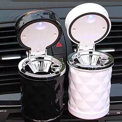 Car Ashtray with Led Light and Cover, Clip-On for Air Conditioning Vent, Creative In-Car Accessory