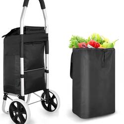 Elderly People Buy Groceries with Lightweight Hand-Pulled Carts, Large-Wheeled Aluminum Alloy Folding Trolleys, Pull-Bar Trailers, and Portable Shopping Carts for the Elderly