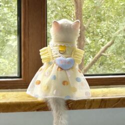 Cat Sun Protection Ice Silk Clothing, Creamy Yellow Princess Dress, Pet Clothing with Leash, Summer Vest Dress for Cats and Dogs