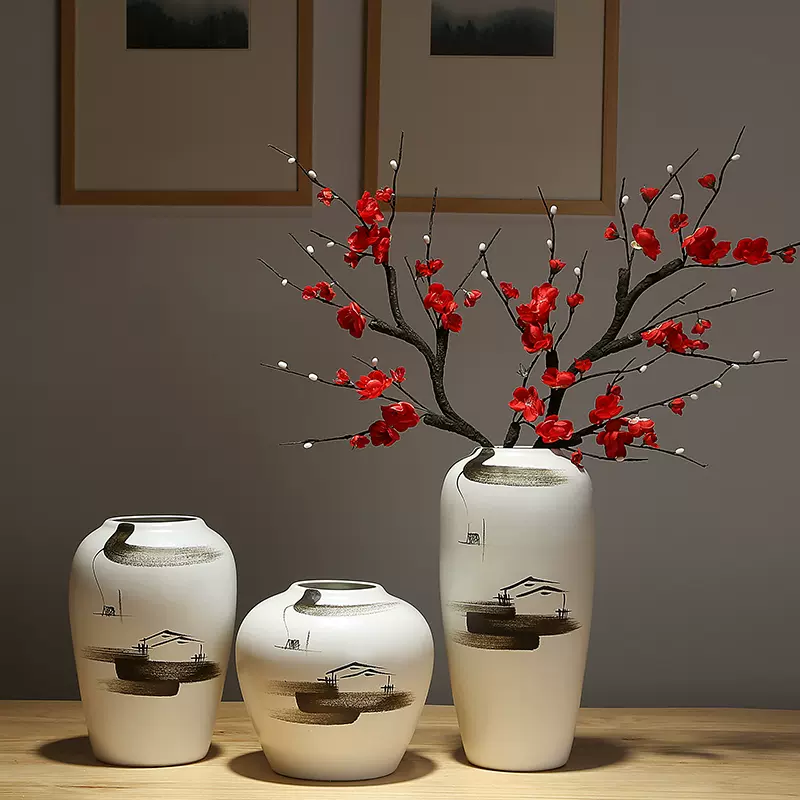 现代新中式陶瓷花瓶客厅餐桌古风玄关茶室装饰品禅意干花插花
