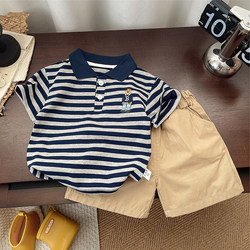 New Style Boys and Girls Short-Sleeve Baby Casual Versatile Two-Piece Striped Children's Clothing Children's T-Shirt Top 2026 New Style 1