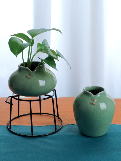 龍泉青磁花瓶 - 中国風セラミック花飾り