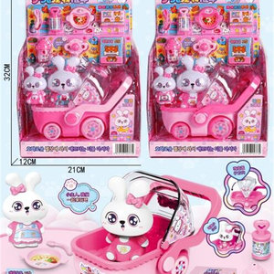 Children's Girl Toys Cute Rabbit Cart Set Playing House Simulation Feeding Rabbit Pet Toys Mini Scene