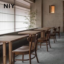 Cafe ash wood square table wabi-sabi
