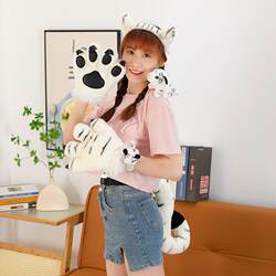 Children's Tiger Tail Belt Plush Toy Gift Glove Claw Set Cartoon Brown Tiger Hairpin Birthday