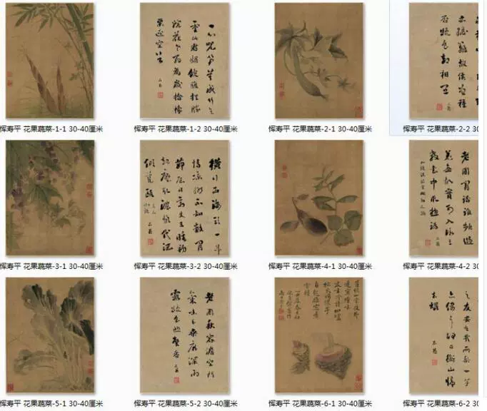 高清复制名家字画恽寿平花果蔬菜30x40厘米x12幅