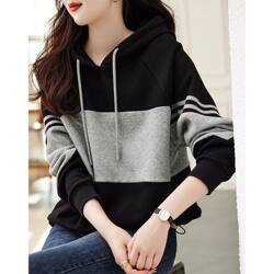 2024 Spring and Autumn New Hooded Patchwork Sweatshirt for Women ins Korean Style Lazy Pullover Casual Top Trendy