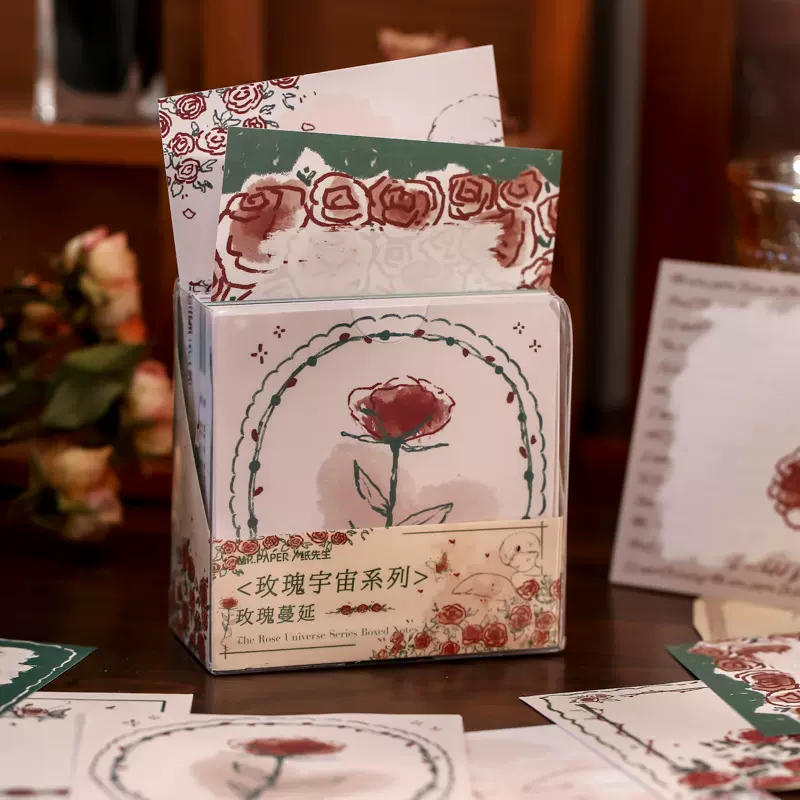 玫瑰宇宙便利貼紙ins復古花朵高顏值鹽系手賬diy裝飾背景打底素材紙-Taobao