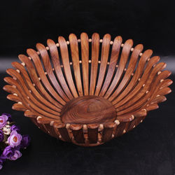 Special Offer - Pakistani Handmade Walnut Wood Carved Antique-Style Wooden Fruit Basket Antique-Style Storage Fruit Basket Frame