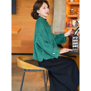 
Double-sided wool coat for women short small 2025 autumn and winter new ox horn buckle mulberry silk wool wool coat