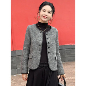 
New high-end wool double-sided wool jacket round neck coat for spring 2025 women's wool small temperament short