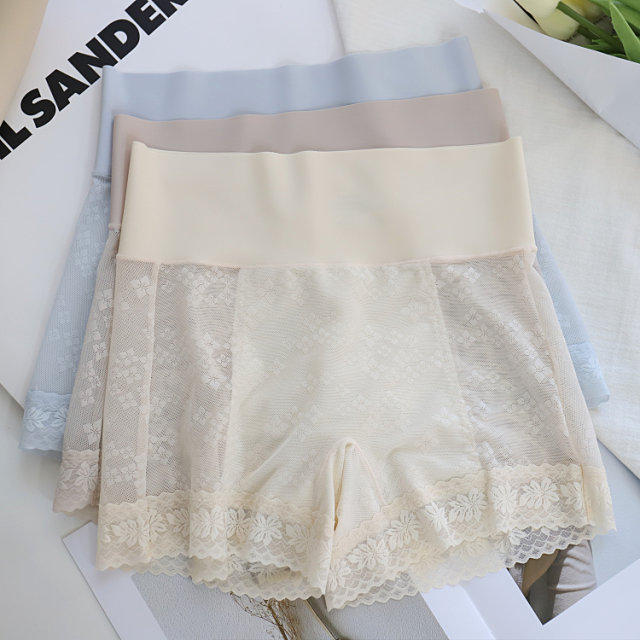 Summer thin and breathable lace silk crotch women's underwear seamless belly control boxer briefs anti-exposure sexy safety shorts