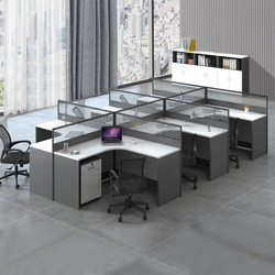 White Staff Office Desk for 2/4/6 People, L-Shaped Partitioned Workstation Combination with Corner Desk and Screen Divider