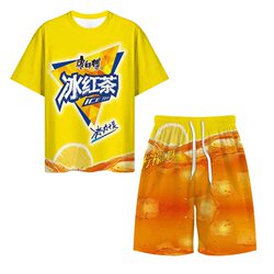 Iced Black Tea Short-Sleeved Clothing Emperor Pajamas Children's Set Funny and Cute Outfit Dragon Pattern Clothes Bold Dragon Pattern Clothes