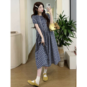 
Dress Summer Dress French Loose Belly Covering Plaid Skirt Maternity Skirt