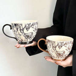 Scandinavian ins High-Quality Mug, Large-Capacity Household Water Cup, Ceramic Couple's Milk Cup, Oatmeal Breakfast Cup