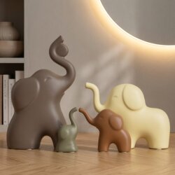Jingdezhen Ceramic Elephant Family of Four Tabletop Ornaments Cream Style Wealth-Attracting Living Room High-End Small Elephant Decorations