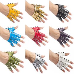 Half-Finger Leather Gloves for Men and Women, Spring and Autumn, Studded, Fingerless, Punk, Street, Stage Performance, Breakdance, Cosplay, Cycling, Dark Style