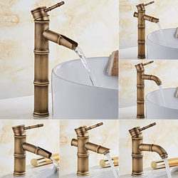 All-Copper Antique-Style Faucet with Bamboo Joint, Vintage Hot and Cold European-Style Countertop Basin, Washbasin, Artistic Handwashing Basin, Single Cold