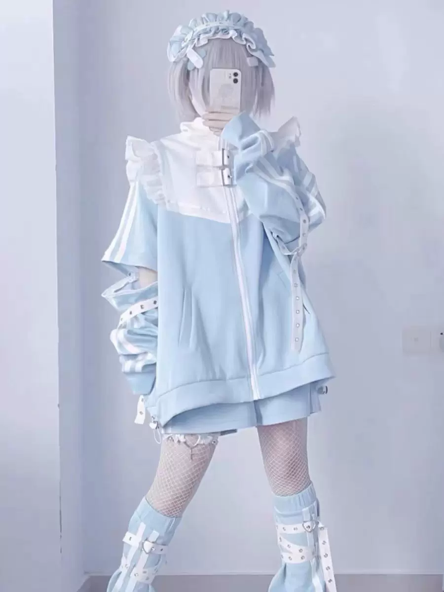 【格安saleスタート】 亚文化y2k千禧软妹地雷系量产型水色系统可拆 トップス