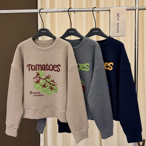 高端欧货冬季新款巨好看的圆领发胶印花字母刺绣空气棉卫衣女上衣