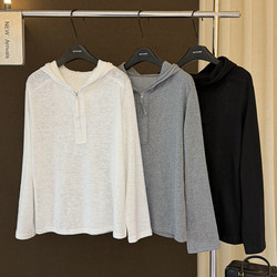 High-End European-Style Spring New Hooded Half-Zip Design Casual Simple Hoodie Long-Sleeve T-Shirt Women's Top