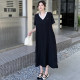 
High-end large-size women's clothing, new style, fashionable V-neck splicing, age-reducing, slimming and casual short-sleeved dress