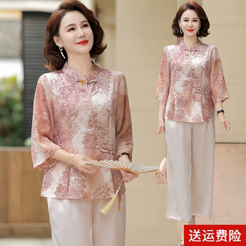 
Mom's summer national style seven-point sleeve base shirt versatile