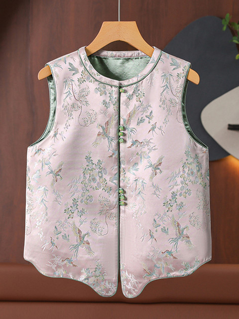 Song Jin new Chinese jacquard vest for women in spring and autumn new Chinese style vest vest top with Tang suit horse clip jacket
