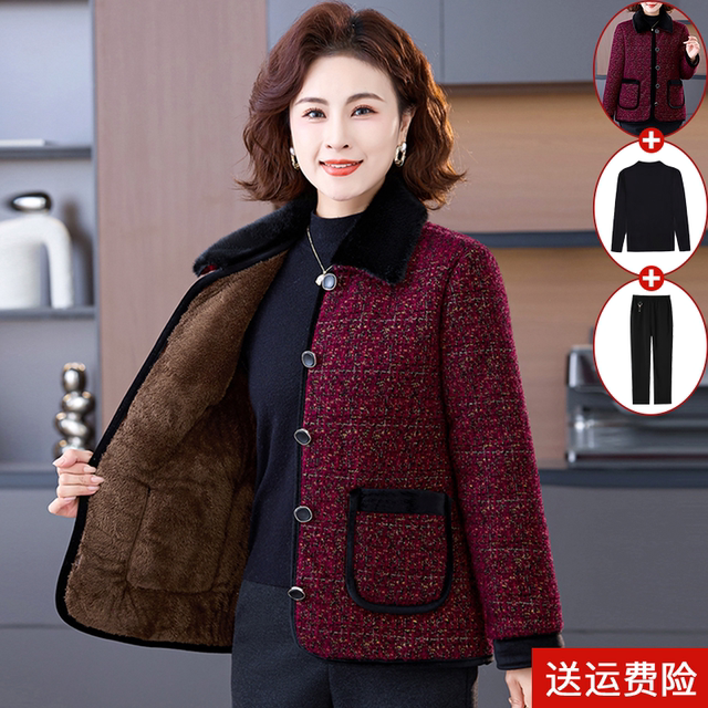 Mom's autumn short mink velvet jacket 2025 new cotton coat middle-aged and elderly women's autumn and winter style woolen tops