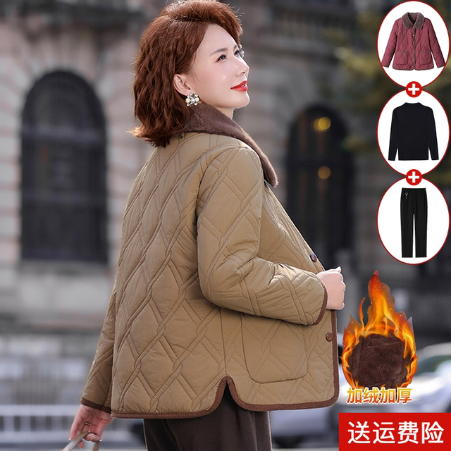 Middle-aged mother's winter quilted jacket 2025 new middle-aged and elderly women's autumn and winter cotton-padded coat plus velvet and thickened light cotton-padded jacket