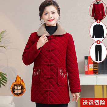 Mom's mid-length velvet thickened cotton coat to keep warm in winter