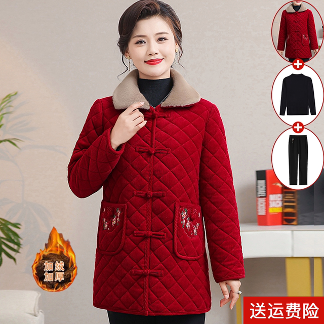 Mother's winter corduroy cotton coat plus velvet thickened warm cotton coat for women mid-length new middle-aged and elderly cotton-padded jacket