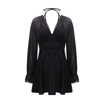 
Sanqi Hot Spring Swimsuit Women's One-piece Dress Mesh Long Sleeve Sling Backless Sexy 2025 New Vacation Swimsuit