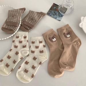 
Japanese cute bear socks for women ins trend spring, autumn and summer thin Korean cartoon pure cotton college style tube socks