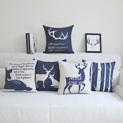 Simple Nordic Elk Living Room Sofa Cotton and Linen Pillow Cushion Cover Office Cushion Chair Lumbar Support Cushion Square Cushion